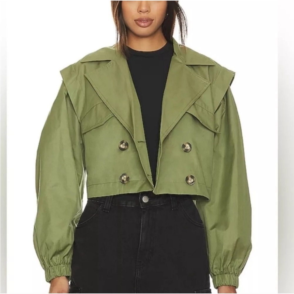 Free People Sage Green Cropped Trench Coat